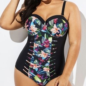 Lady Cut Out Mesh Underwire One Piece Swimsuit size L